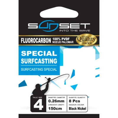 Afbeelding van Sunset Onderlijn Fluorocarbon Surfcasting Special 150cm Maat : Haak 1/0 0.35mm (6 pcs)