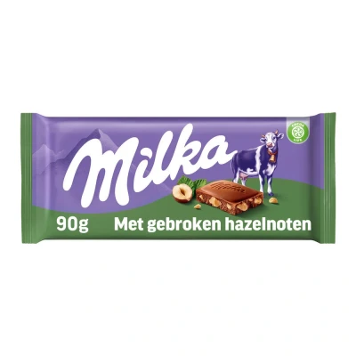 Afbeelding van Milka Gebroken Noot Flowpack 24 x 90 gram