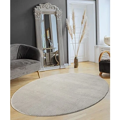 Afbeelding van Vloerkleed voor woonkamer of slaapkamer in grijs 140x200 cm Modern en zacht kortpolig tapijt Ovaal Antislip onderkant Wasbaar tot 30 Graden Rug for bedroom or living room RELAX kleed by The Carpet