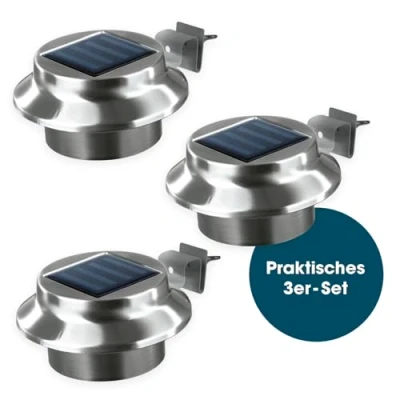 Afbeelding van Easymaxx LED lamp dakgoten met geïntegreerde zonnepaneel, roestvrij staal, set van 3