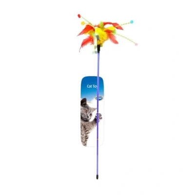 Afbeelding van Duvoplus Speelgoed Voor Dieren Kat Assortiment Speelstok Met Veren 62x3x1,5cm Gemengde Kleuren 1st