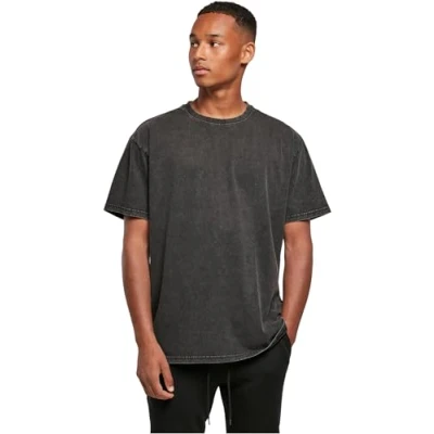 Afbeelding van Build Your Brand Extra grote thee zuur gewassen zwaar oversized T shirt heren, zwart.