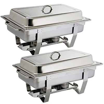 Afbeelding van Olympia Set van 2 Milan GN 1/1 platte verwarmer roestvrij staal, 9 liter, kleur: zilver, met warmte isolerende deksels, geschikt voor gastronormen x 65 mm, S300