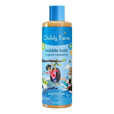 Afbeelding van Childs Farm Schuimbad voor kinderen, 500 ml, biologische framboos, reinigt en kalmeert zacht, geschikt droge, gevoelige eczeemgevoelige huid