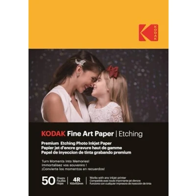 Afbeelding van KODAK Fine Art Paper / Etching Pack de 50 feuilles papier photo haut gamme texturé Format 10 x 15 cm (A6) Finition mate effet gravure 210 gsm Compatible toute imprimante jet d&#039;encre