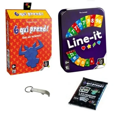 Afbeelding van Set van 2 sets metalen dozen Franse versie Line It + 6 die uitbreiding 1 Blumie flesopener (6 nemen)