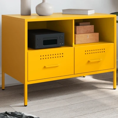 Afbeelding van Tv meubel 68x39x50,5 cm koudgewalst staal mosterdgeel