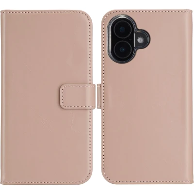Afbeelding van Selencia Hoesje Geschikt voor iPhone 16 Met Pasjeshouder Echt Lederen Bookcase roze