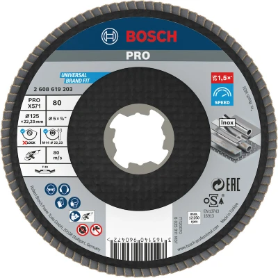 Image de BOSCH 2608619203 Disque à lamelles X LOCK X571 Best for Metal oblique, fibre de verre, 125mm, grain 80