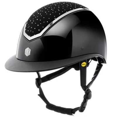 Afbeelding van Charles Owen Paardrijcap MIPS Kylo Gloss Wide Peak Crystal Zwart/Chrome