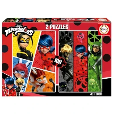Afbeelding van Educa Miraculous Ladybug Set van 2 kinderpuzzels met 100 stukjes. Afmetingen: 40 x 28 cm. Aanbevolen vanaf 6 jaar (19969)