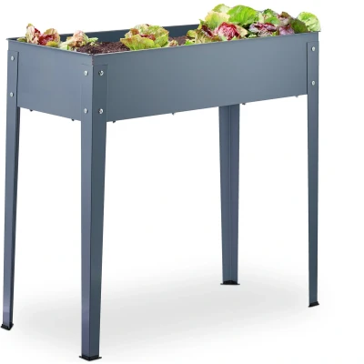 Afbeelding van Relaxdays moestuinbak op poten metalen kruidenbak smalle plantenbak buiten balkon