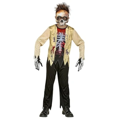 Afbeelding van Widmann Zombie Kostuum Zin In Een Hapje Kind Jongen Zwart, Wit / Beige Maat 128 Halloween Verkleedkleding