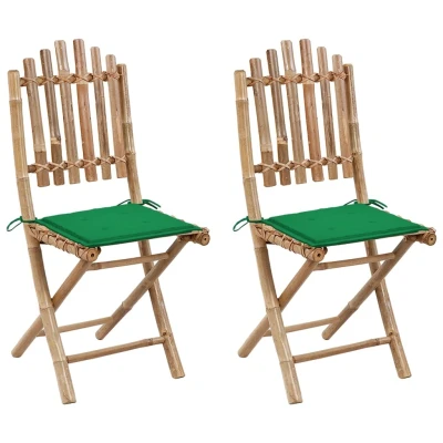 Afbeelding van Tuinstoelen 2 st inklapbaar met kussens bamboe