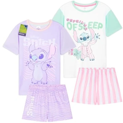 Afbeelding van Get Trend Set van 2 pyjama&#039;s voor meisjes, pyjama, shorts, zomer, korte nachtkleding kinderen of jongeren, cadeau Multi Stitch, 9 10 jaar
