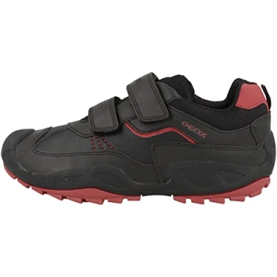 Afbeelding van Geox J N.SAVAGE B. A Sneakers laag voor kinderen, Maat: 29, Black red Imitatieleer/ textiel
