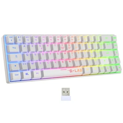 Afbeelding van The G Lab Keyz Hydrogen WL draadloos gamingtoetsenbord, 60% semi mechanisch, Azerty, RGB meerkleurig gaming toetsenbord, stil, compact formaat TKL PC/PS4/PS5 nieuw (wit)