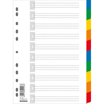 Afbeelding van DONAU register / van gekleurd en robuust milieuvriendelijk polypropyleen DIN A4 225 x 297 mm verschillende kleuren 11 perforaties voor het organiseren mappen op kantoor