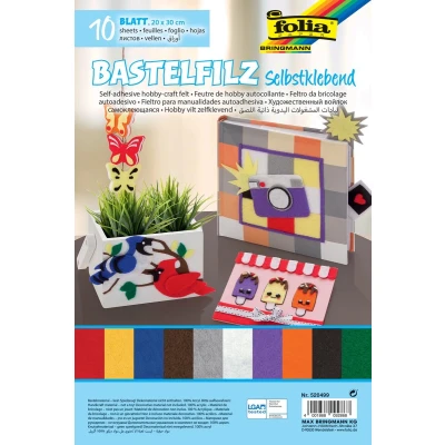 Afbeelding van Folia zelfklevend vilt ft 20 x 30 cm, pak met 10 vel in geassorteerde kleuren