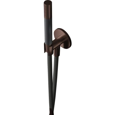 Afbeelding van HotBath Cobber M440 staafhanddouche met wandsteun en uitlaat doucheslang 150cm messing verouderd verweerd