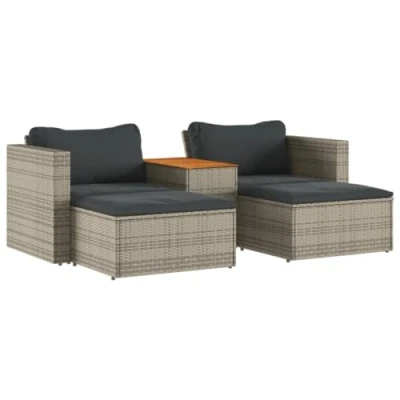 Afbeelding van 5 delige Loungeset met kussens poly rattan acacia grijs