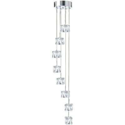 Afbeelding van Hanglamp Ice Cube, 8 lamps, chroom, kristalglas