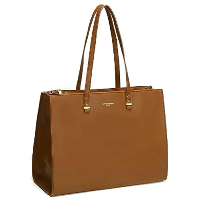 Afbeelding van David Jones Handtas voor dames, grote maat XL, schoudertas middelbare school, werk, zakelijk, A4, kunstleren tas, shopper, lang handvat, laptoptas, Cognac bruin