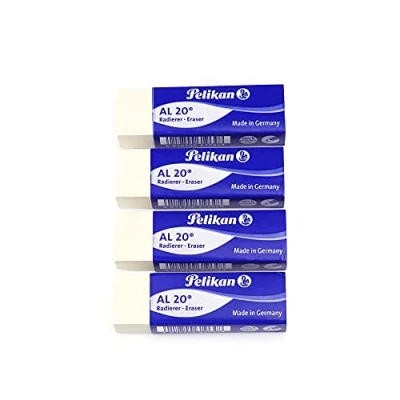 Afbeelding van Pelikan Gum, AL 20, wit rubber, voor grafietpotloden, technische en artistieke tekeningen, geschikt kinderen, 4 stuks, afmetingen 65 x 21 12 mm