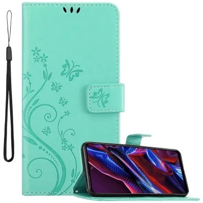 Afbeelding van Cadorabo Hoesje geschikt voor Xiaomi Poco X5 in BLOEMEN TURKOOIS Beschermhoes bloemmotief met magnetische sluiting, standfunctie en kaartsleuven Book Case Cover Etui
