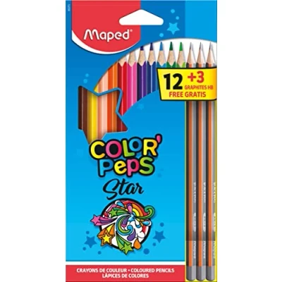 Afbeelding van Maped kleurpotloden Color&#039;Peps, kartonnen etui met 12 + 3 Black&#039;Peps potloden gratis