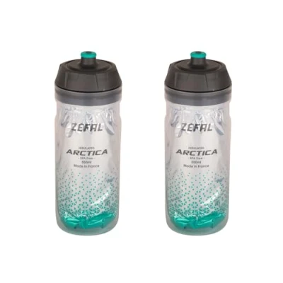 Afbeelding van ZEFAL Arctica 55 Fietsfles, 2 stuks, 550 ml, thermosfles, geurloos en waterdicht, sportfles, BPA vrij, zilver/Caribisch groen