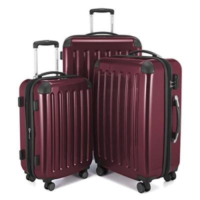 Afbeelding van HAUPTSTADTKOFFER Alex harde Koffer trolley rolkoffer reiskoffer, 4 dubbele wielen, uitbreiding, bordeaux, Set, kofferset