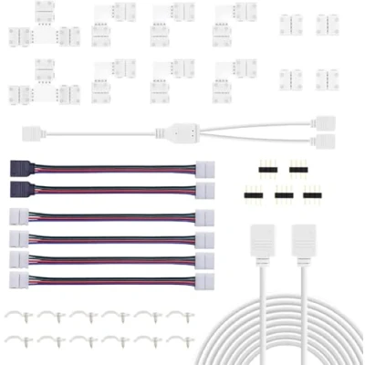 Afbeelding van Led aansluiting, inclusief 6 L vormige aansluitingen, 2 m verlengkabel voor ledstrips, 4 5 mannelijke connectoren polig