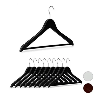 Afbeelding van Relaxdays kledinghangers hout set van 10 broeklat kleerhangers draaibare haken zwart