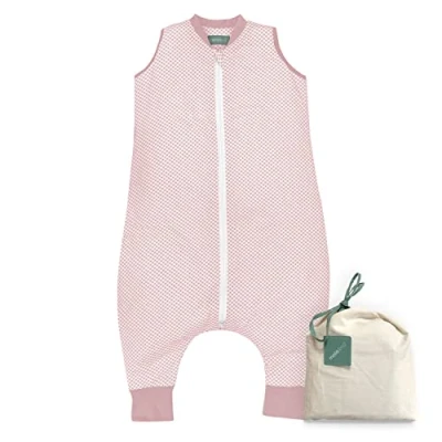 Afbeelding van Molis&amp;co Slaapzak met voeten, 1,0 TOG, ideaal voor lente en herfst, 100% katoen, Vichy roze, 6 maanden
