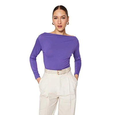 Afbeelding van Trendyol Indigo Getailleerde Blouse Met Lange Mouwen, Viscose En Stretchy Gebreide Twoaw21Bz0106
