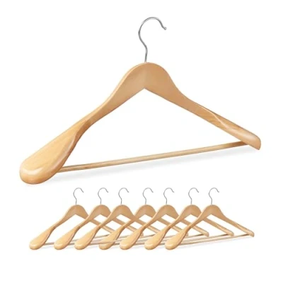 Afbeelding van Relaxdays Kledinghouders Set van 8 Kleerhangers Pakken kostuums Houten hangers jassen Naturel