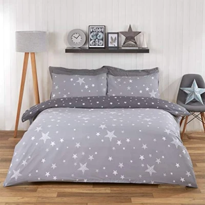Image de Dreamscene Parure de lit réversible avec Housse Couette et taie d&#039;oreiller Motif Galaxy Stars, Gris argenté, Double