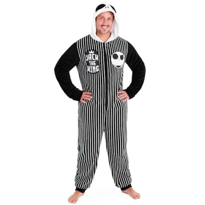 Afbeelding van Disney The Nightmare Before Christmas Fleece jumpsuit voor heren met capuchon cadeau hem, Zwart/Wit
