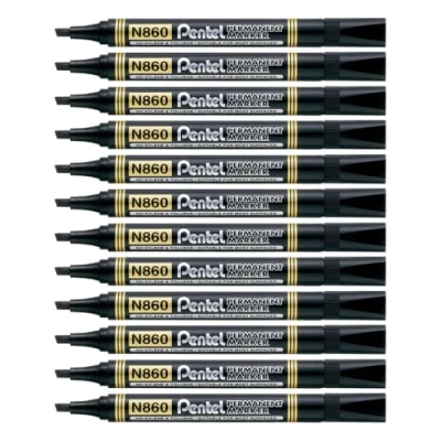 Afbeelding van Pentel N860 A Permanente marker, medium wigpunt, zwart, 12 stuks