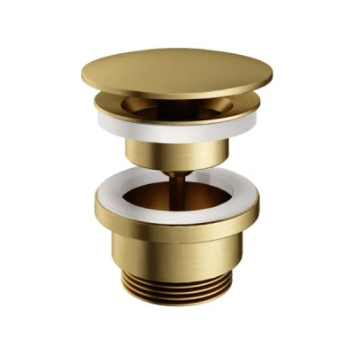 Afbeelding van HotBath Pal always open plug met schroef rond messing Geborsteld PVD