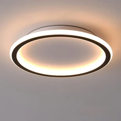 Afbeelding van Schindora Led plafondlamp, plat, 24 W, warmwit, 3000 K, 2700 lm, modern, ultradun, rond, zwart, 315 mm, voor woonkamer, keuken, eetkamer, hal, kantoor, thuis, buiten, veranda