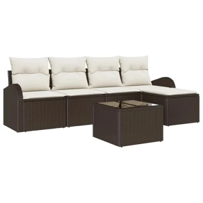 Afbeelding van vidaXL 5 delige tuin sofa set met kussens grijs poly rattan