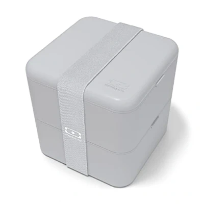 Afbeelding van monbento Bento Box MB Square Cotton Grote lunchbox met vakken Luchtdichte 2 etages Ideaal voor werk/school BPA vrij Duurzaam en veilig Gemaakt in Frankrijk Grijs