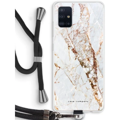 Afbeelding van Case Company® hoesje met Koord geschikt voor Samsung Galaxy A51 4G Goud marmer Telefoonhoesje Zwart Bescherming aan alle Kanten en Over de Schermrand