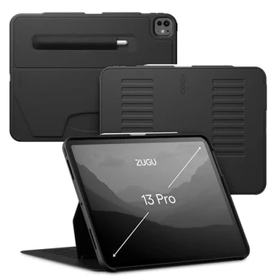 Afbeelding van Zugu case iPad Pro 13 (M4) 2024 oersterke luxe flip over volledige 360˚ bescherming met multifunctionele standaard functie geschikt voor Apple Pencil Black