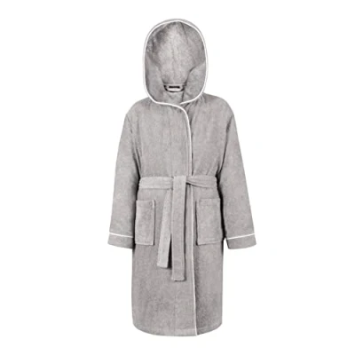 Afbeelding van LAYNENBURG Hoogwaardige badjas voor kinderen en jongeren, met capuchon, 100% katoen, Öko Tex Standard 100, zachte badstof, maten 110 tot 176, grijs.