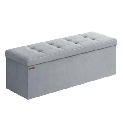 Afbeelding van SONGMICS Opbergrek, opvouwbare zitzak, 38 x 110 cm, bedpunt, voetensteun, opbergdoos, belastbaar tot 300 kg, voor woonkamer, slaapkamer, entree, duifgrijs, LSF277G02
