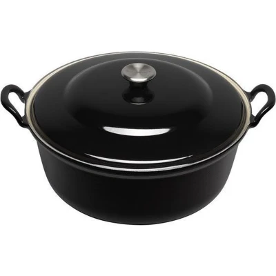 Afbeelding van Le Creuset Gietijzeren Ronde Braadpan Met Plaatstalen Deksel In Ebbenzwart 28cm 4,9l