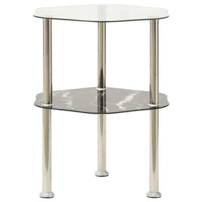 Afbeelding van Bijzettafel 2 laags 38x38x50 cm gehard glas transparant zwart